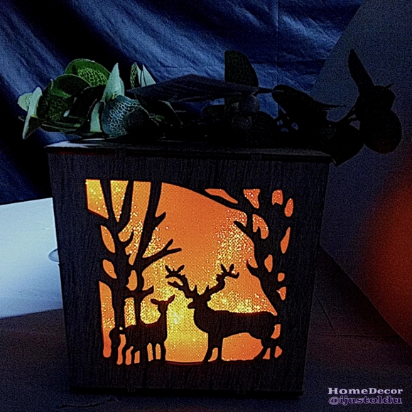 LED Wooden Candle Box with Snowflake & Forest Design | 5″×5″×5″ | Birch White - Picture 3 of 17